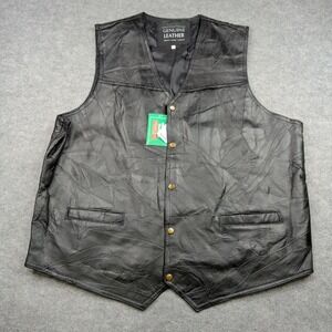 Navarre Leather Company Vest Mens 3XL Black Genuine Leather Biker Snap Front